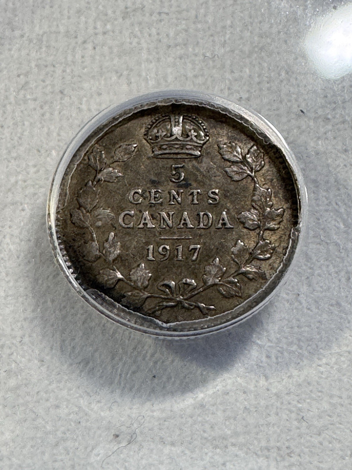 1917 Canada 5 Cents Silver Coin Graded XF 45 Details Damaged Bent by ANACS