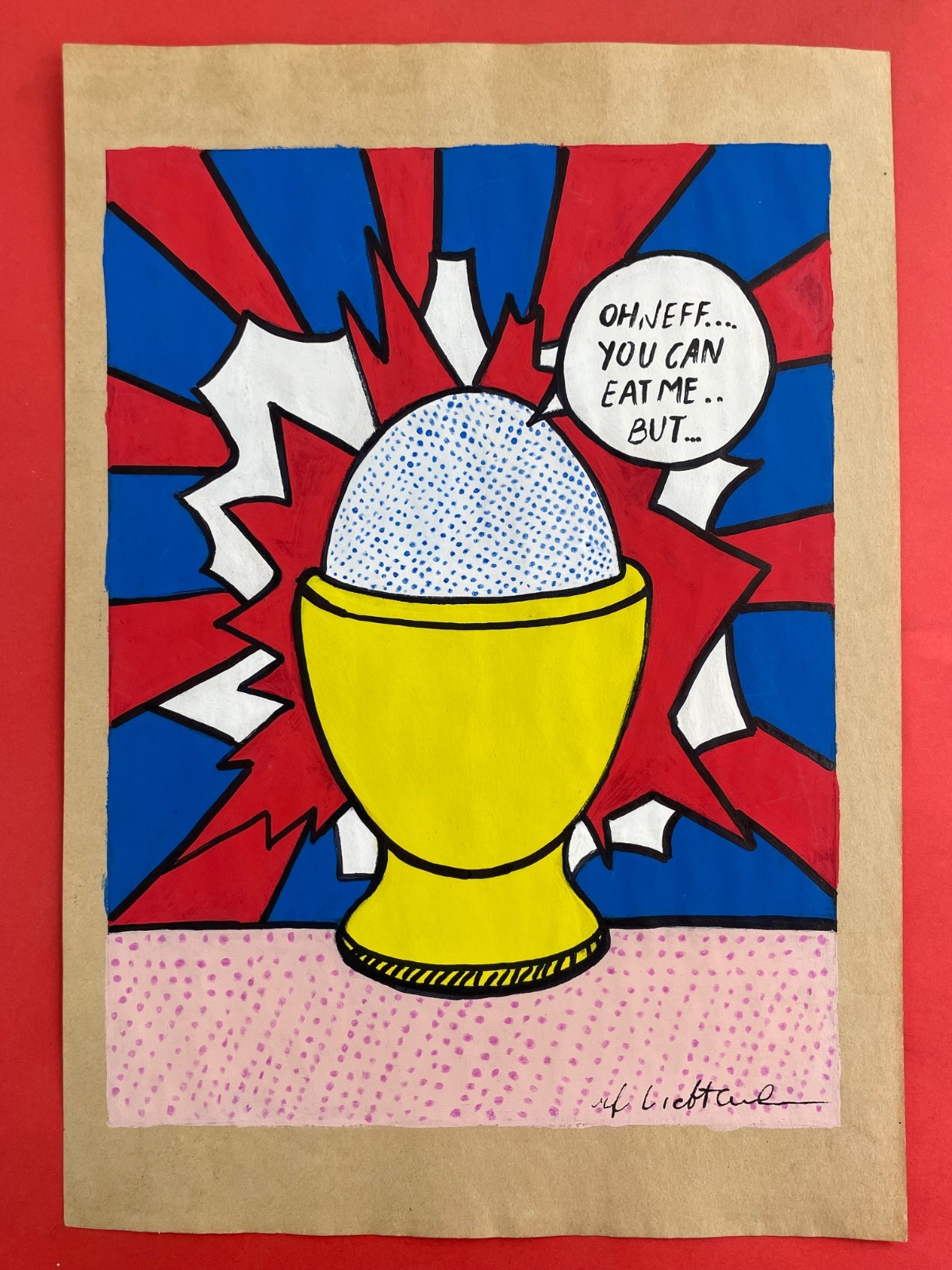 Roy Lichtenstein (Handmade) Drawing On Old Paper signed and stamped