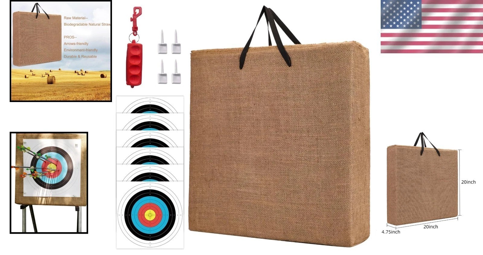 20'' Rectangular Straw Target for Archery - Ideal for Recurve & Traditional Bows