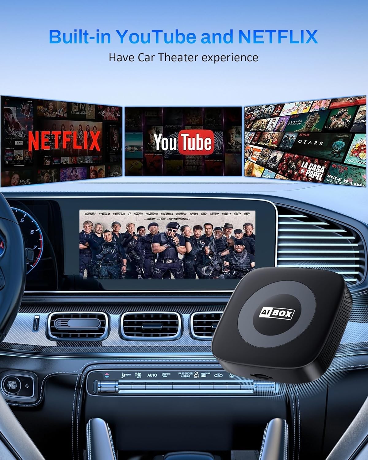 Wireless Carplay Adapter with Netflix/YouTube Ai Box for iPhone & Android Aut...