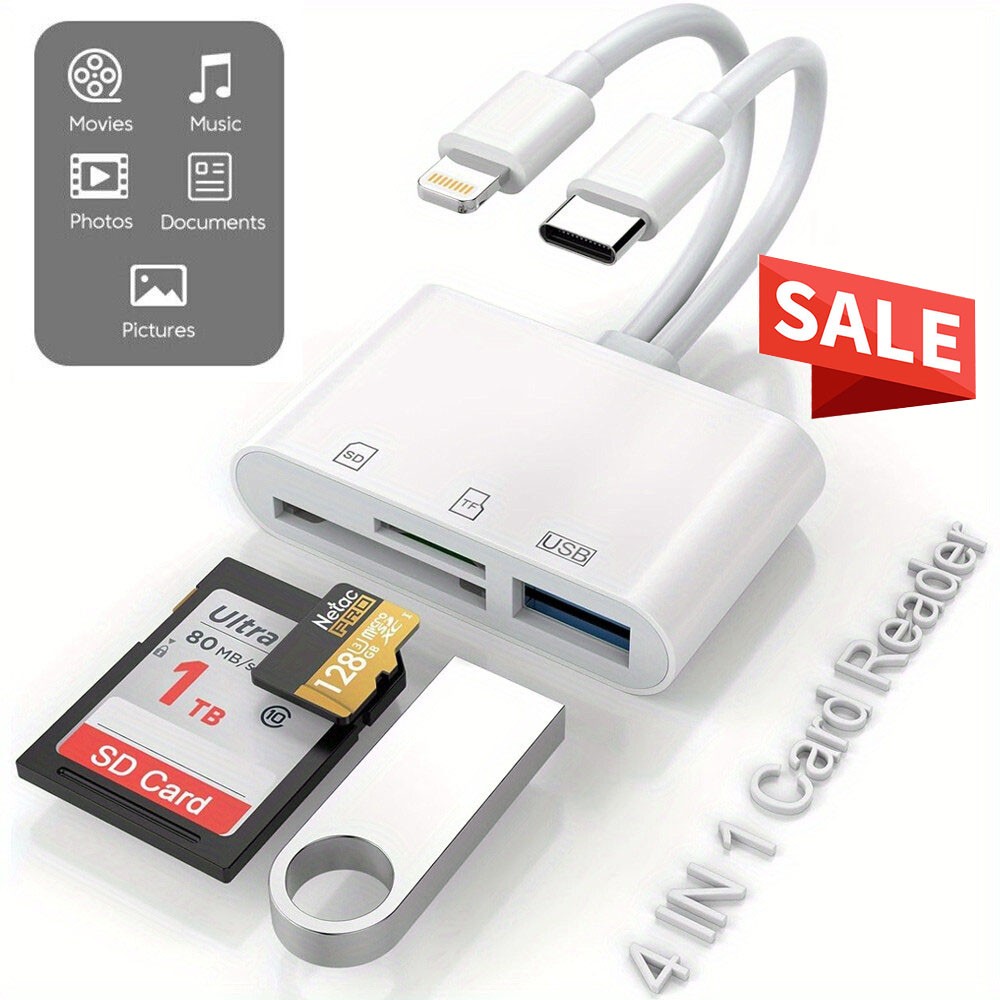 4-in-1 OTG Adapter USB3.0 SD/TF Card Reader for iPhone/iPad/Android/PC Plug&Play