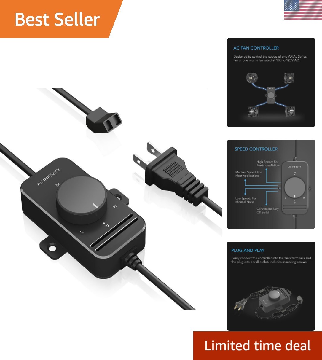 Adjustable Speed Controller for 100-125V Muffin Fans - Ideal for DIY Cooling