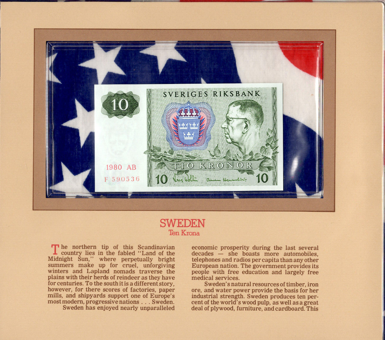Most Treasured Banknotes Sweden 10 Kronor 1980 P-52e UNC Prefix AB F590536