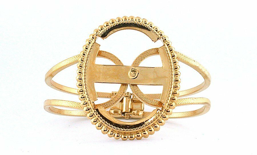 40x30 40mm x 30mm Cabochon Spring Load 7 1/2"  Goldplated Cuff Bracelet Mounting