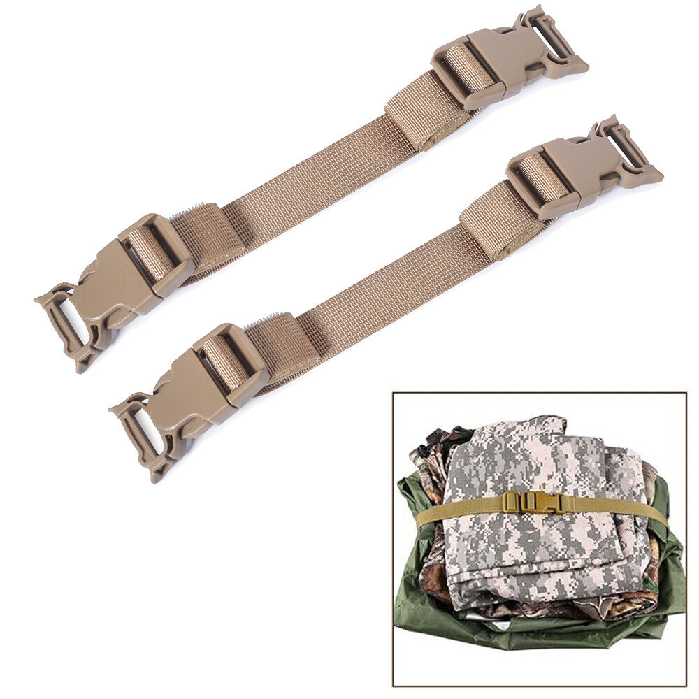 2 pcs Tactical MOLLE Straps w/ Buckle Clip Tactical Backpack Accessory Strap Tan