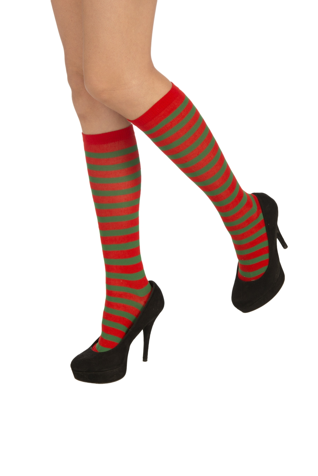RED & GREEN STRIPED KNEE HIGH SOCKS ADULT