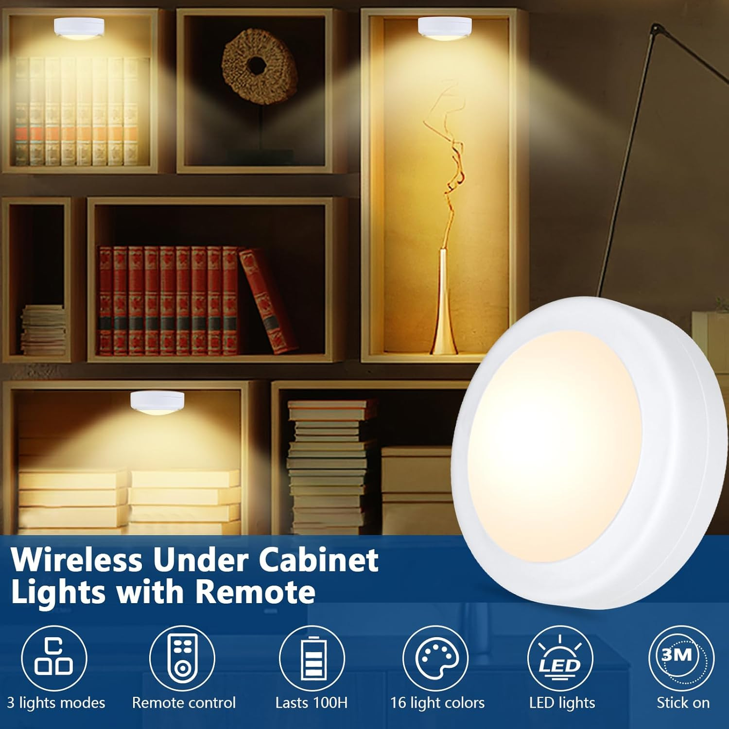 6 Pack LED Puck Lights Remote Control 16 Color Changeable under Cabinet Lights,