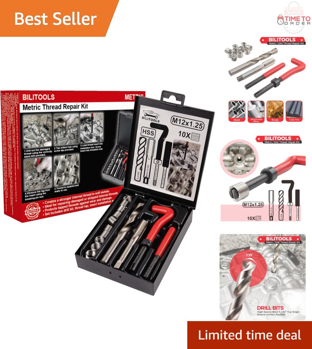 M12x1.25 Thread Repair Kit HSS Drill Helicoil for Damaged Threads