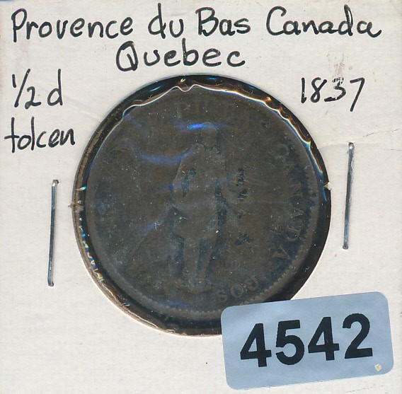 QUEBEC- CANADA - 1/2 PENNY - TOKEN 1837 - #4542