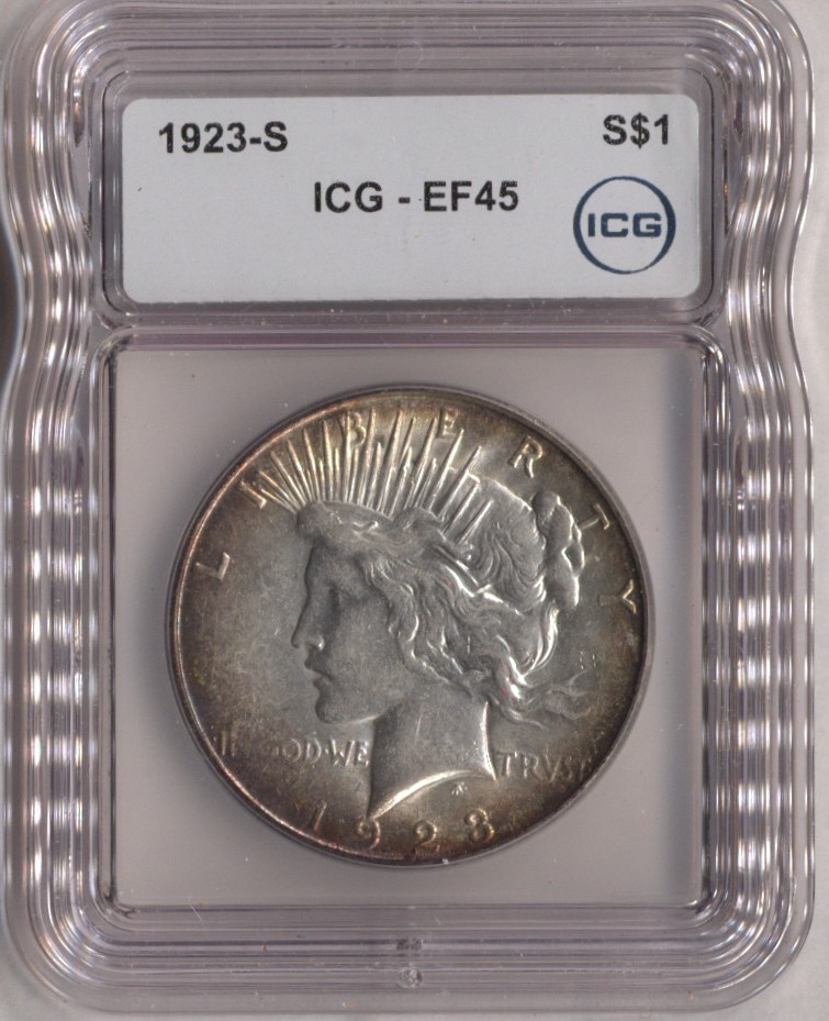 1923 S  PEACE Silver Dollar ICG XF45