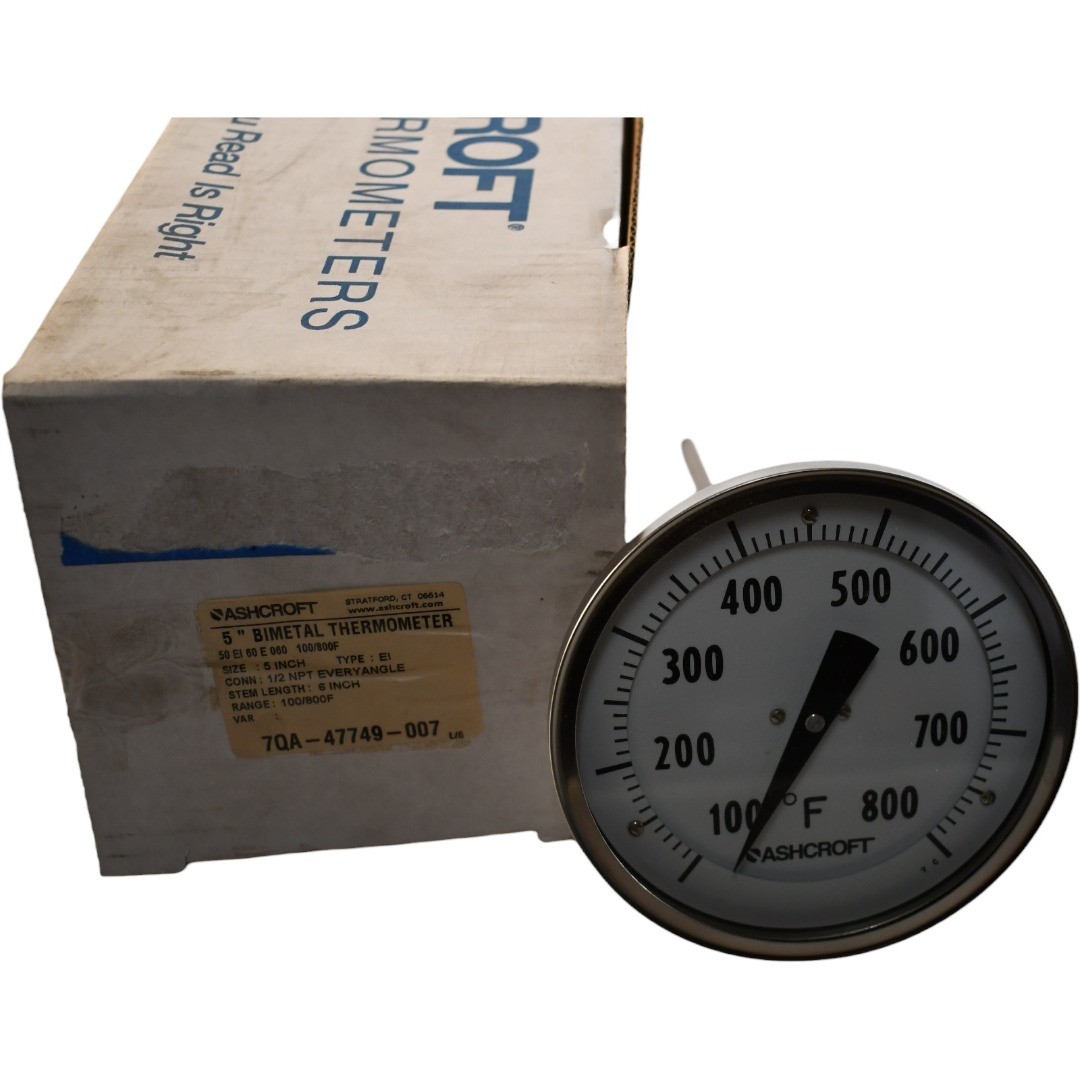 NEW Ashcroft 50 EI 60 E 060 100/800F Bimetal Thermometer 5'' Dial 6'' Stem