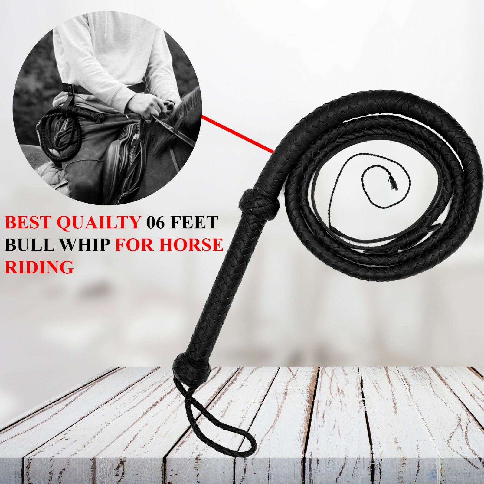 Indiana Jones Bullwhips 06 Feet Heavy Duty Cowhide Leather Bull Whips 12 Plaits