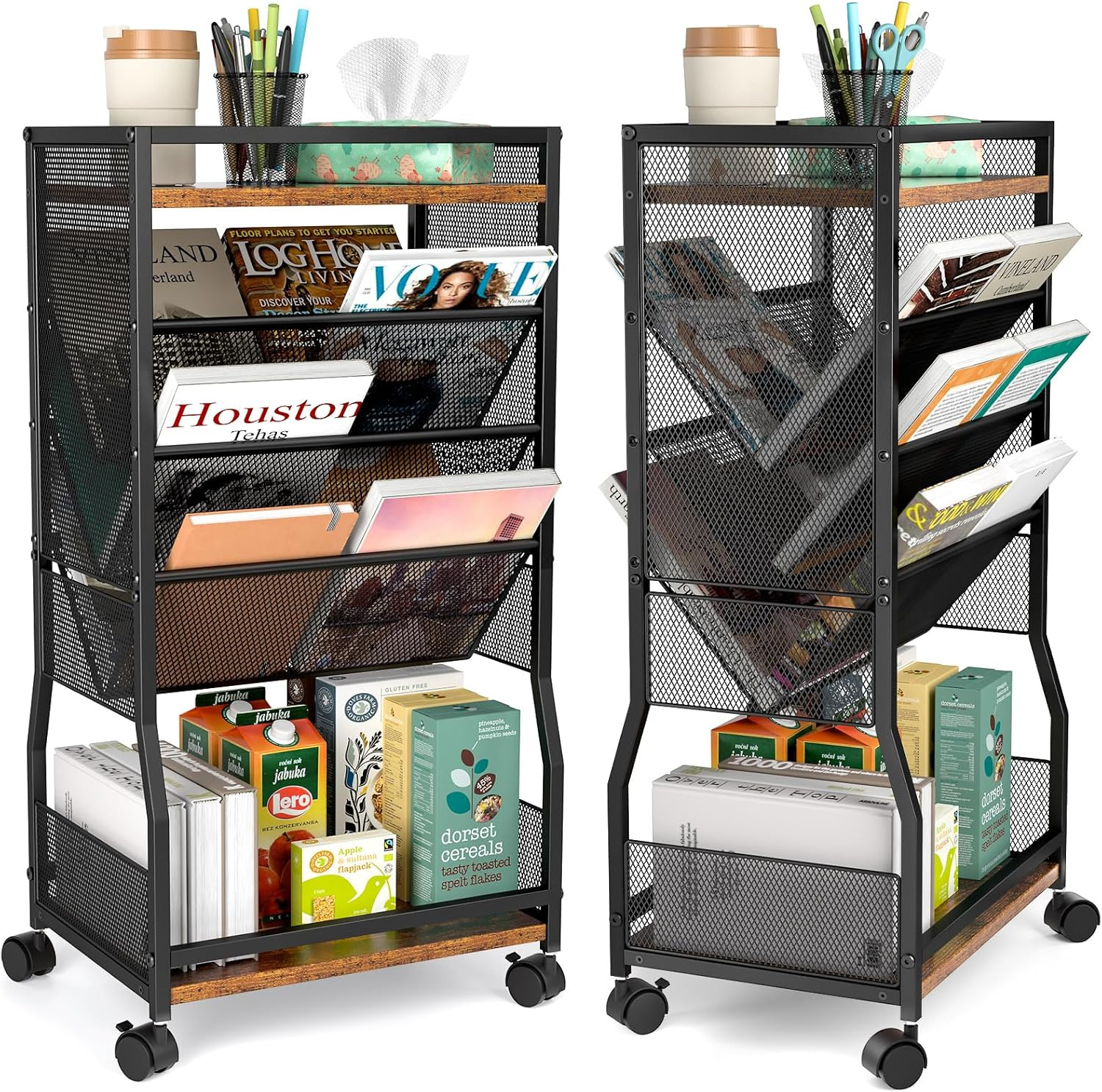 8-Tier Rolling Book Cart with Wheels - Mobile Storage for Home & Office