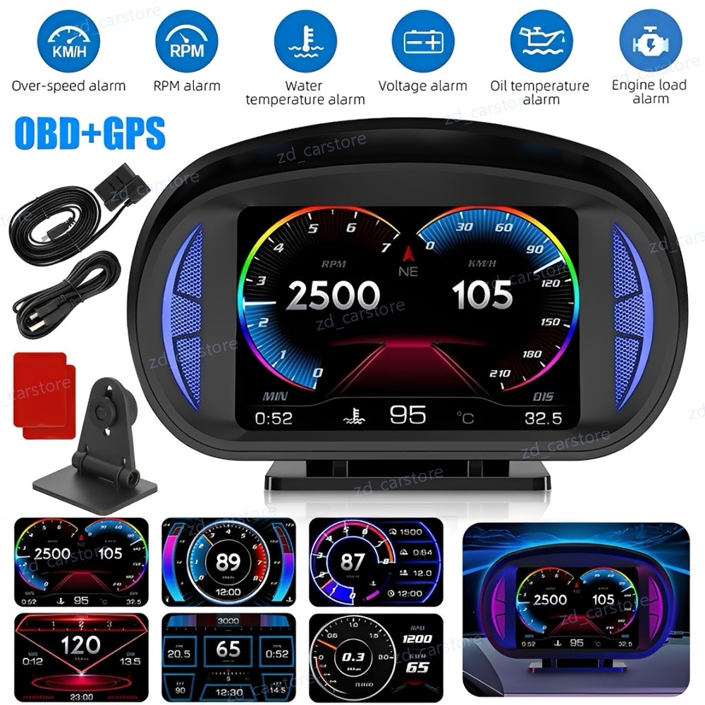 OBD2 Gauge Display Heads Up Display for Cars OBD+GPS Smart Gauge Display Speed..