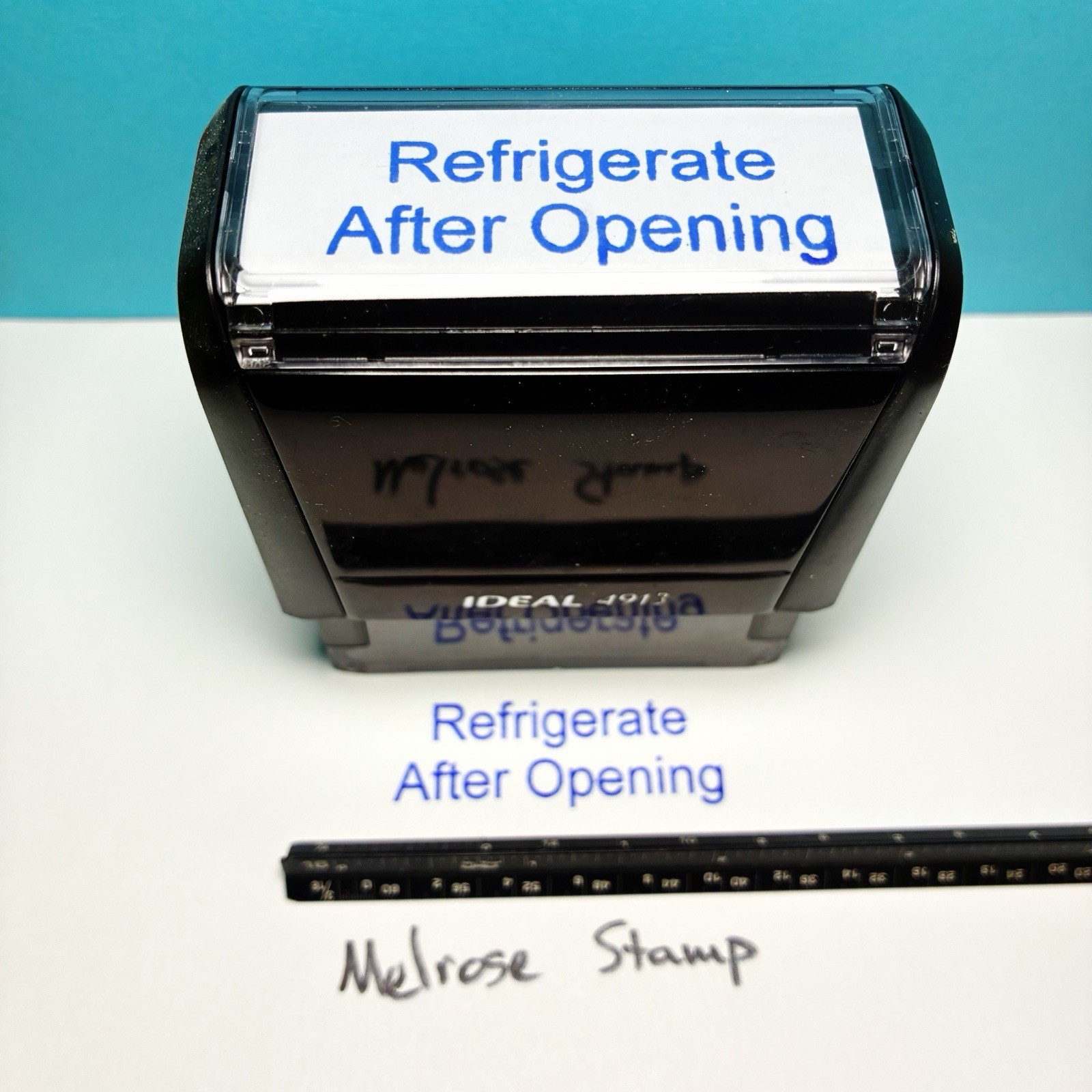 Refrigerate After Opening Rubber Stamp Blue Ink Self Inking Ideal 4913