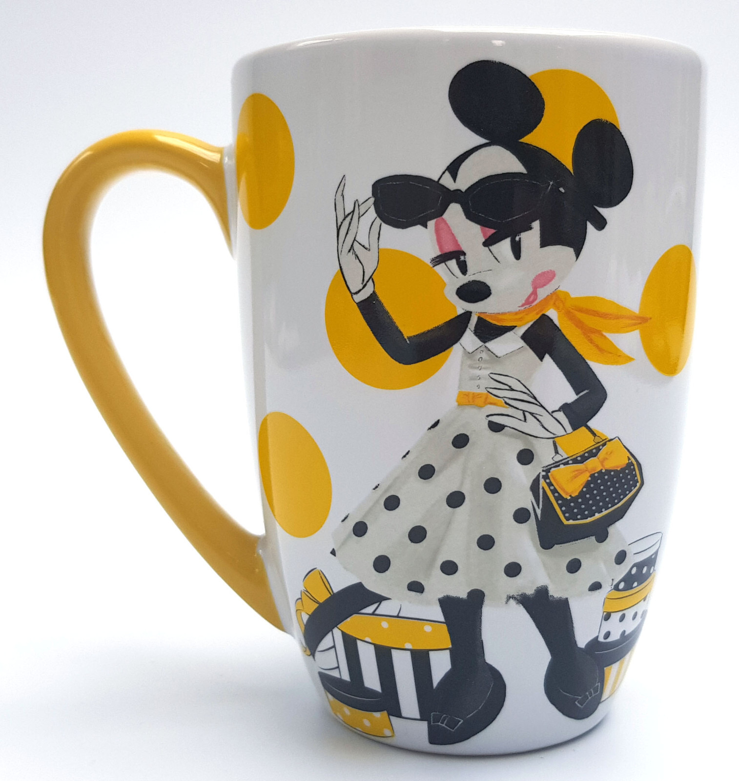 Disney Store Minnie Mouse Yellow & Polka Dot Mug Cup Stylised Artwork Parisienne