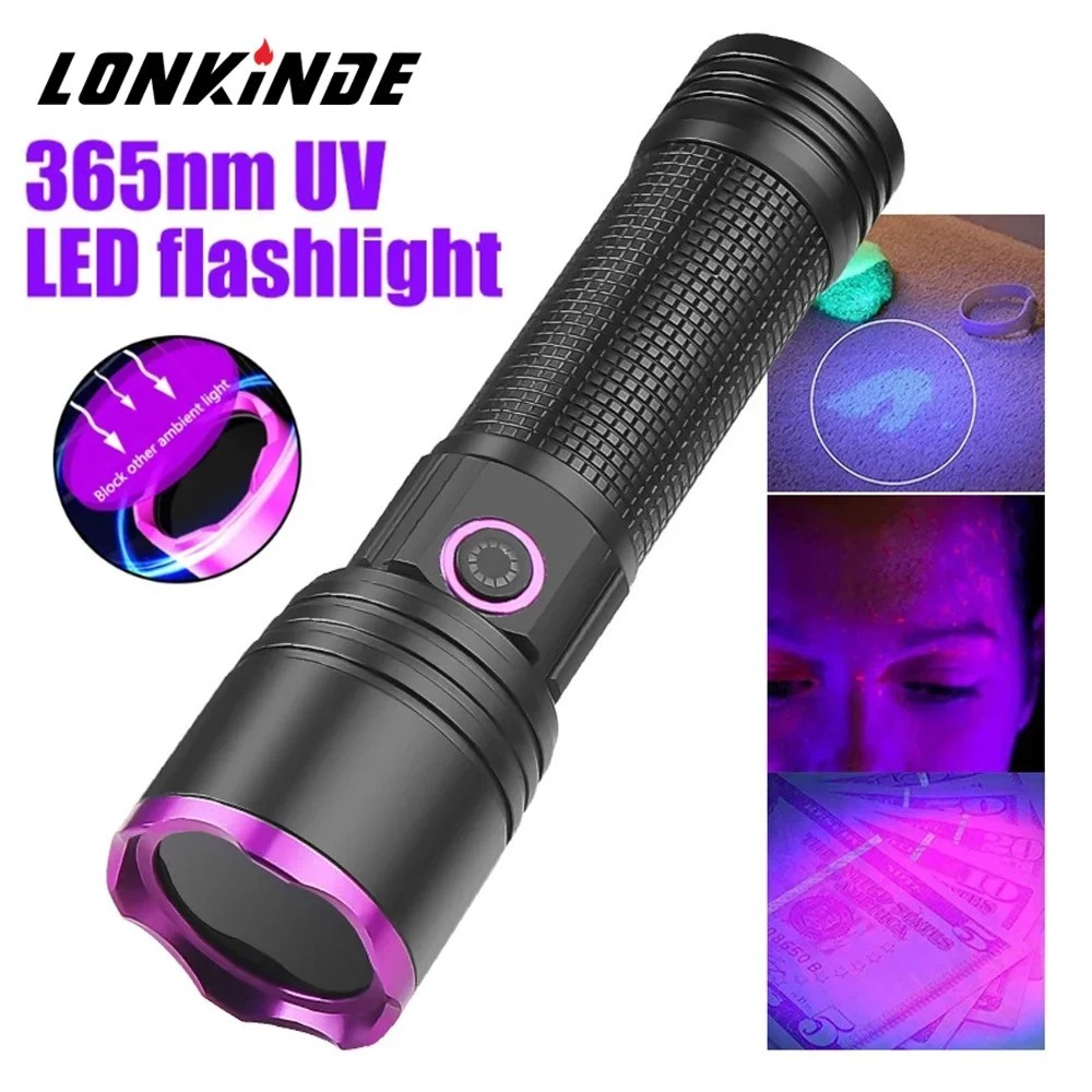 365nm UV Flashlight Black Light Super Bright 80W Rechargeable LED Detector Torch