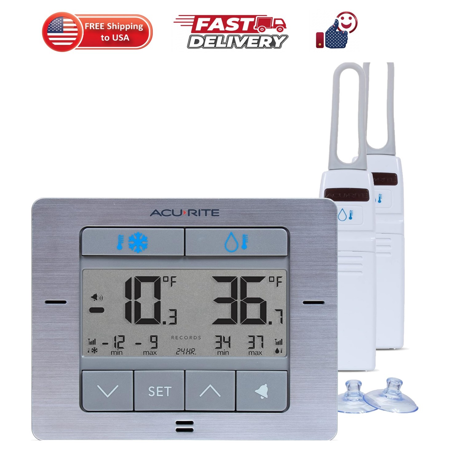 Digital Wireless Fridge and Freezer Thermometer with Alarm, Max/Min Temperatu...
