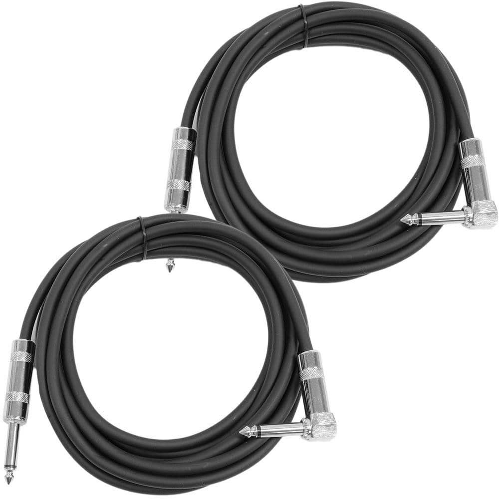 2 Pack Black 10ft Right Angle to Straight Guitar Cables
