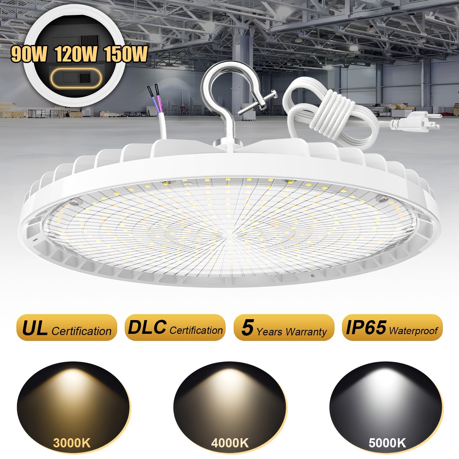 150Watt UFO LED High Bay Light 4500K/5000K/5700K Warehouse Shop Dimmable Fixture