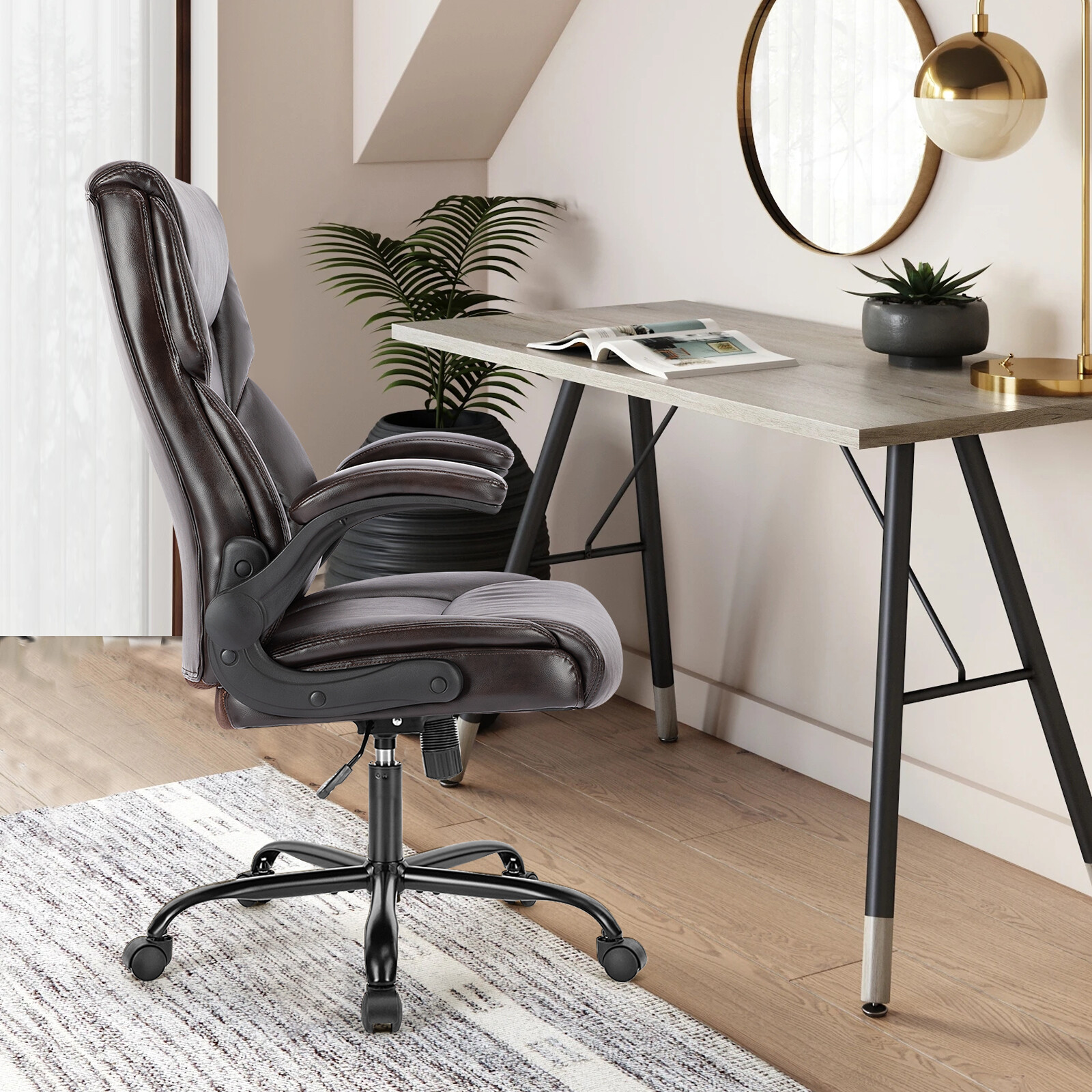 Ergonomic PU Leather Executive Office Chair with Flip-up Armrests Desk Chair