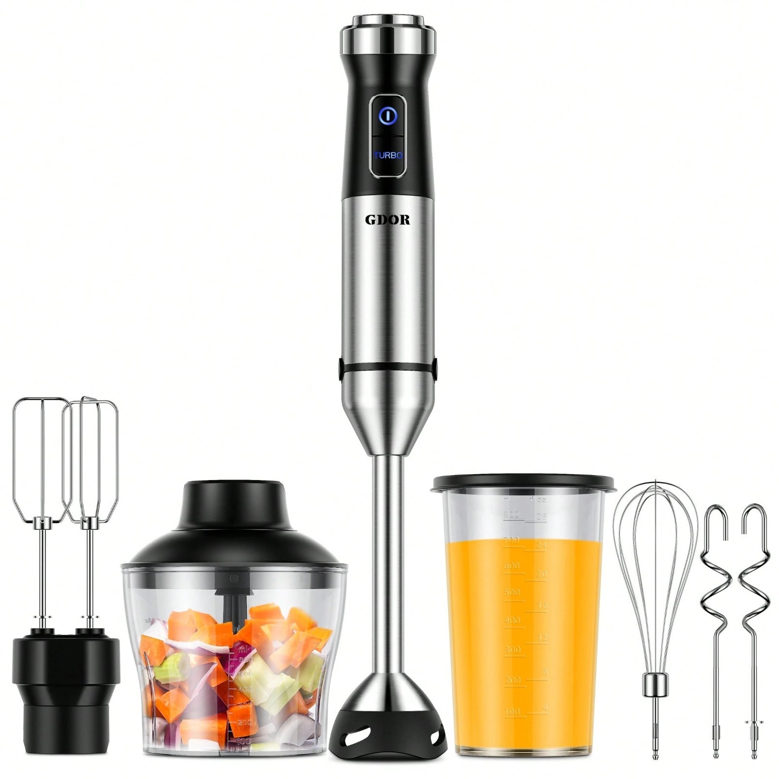 6-in-1 Handheld Immersion Blender 1000W 20-Speed Turbo Mode Stainless Steel Silv
