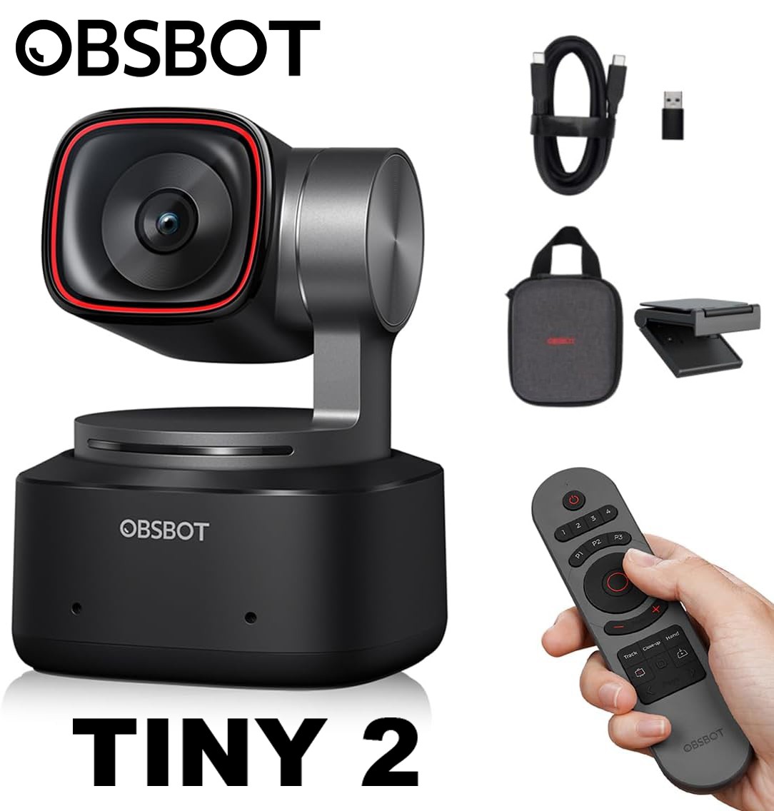 OBSBOT Tiny 2 Tiny2 Webcam 4K Voice Control PTZ AI Tracking with Remote Control