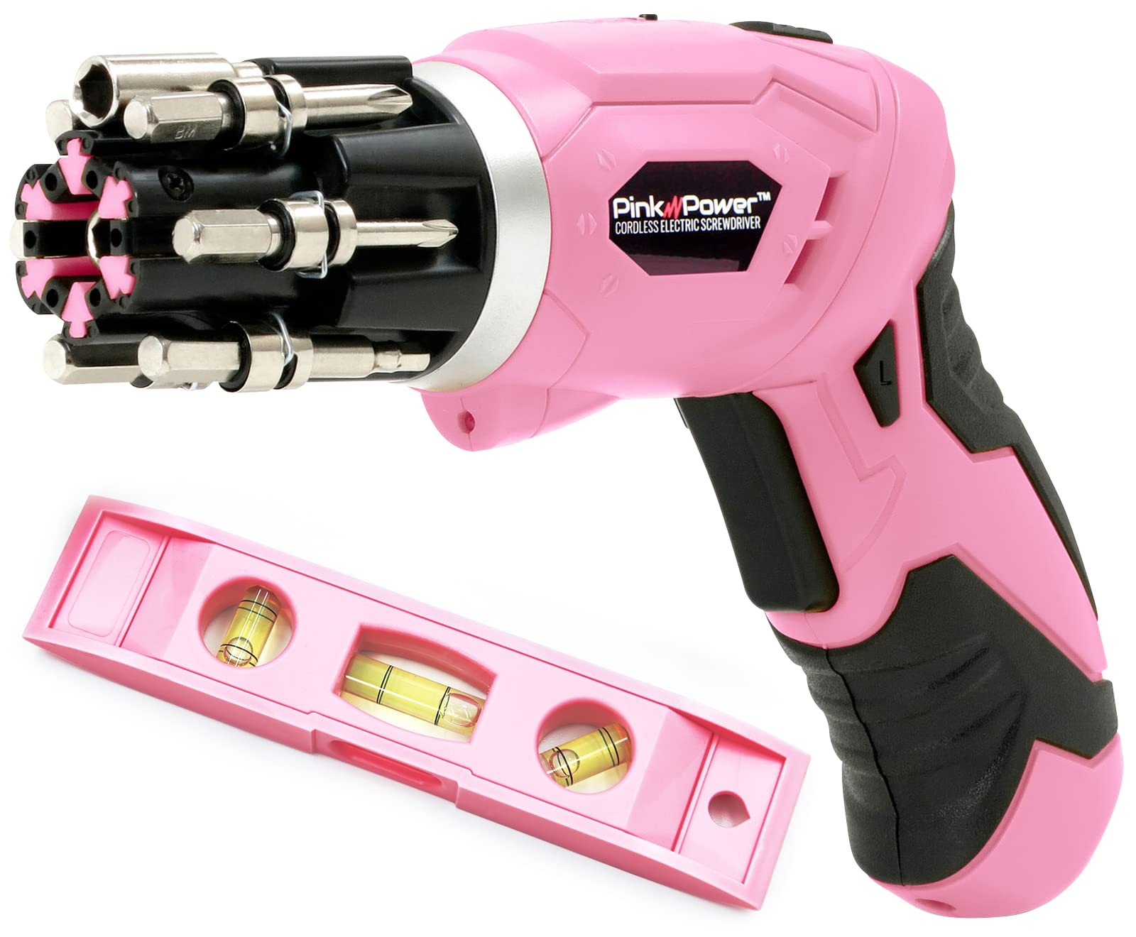 Pink Power Cordless Electric Screwdriver Set - 3.6V Rechargeable
