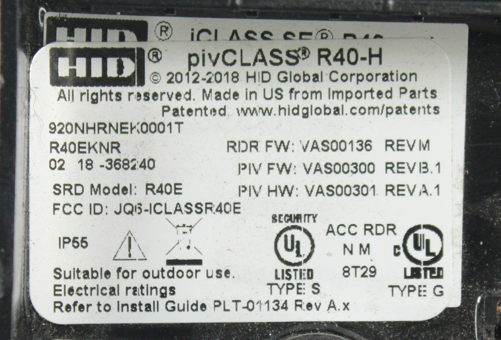 HID 920NHRNEK0001T pivCLASS R40-H Smart Card Reader - No mounting Hardware