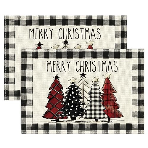Waterclor Buffalo Plaid Christmas 12" x 18", Rectangular 2 Pcs Black/White