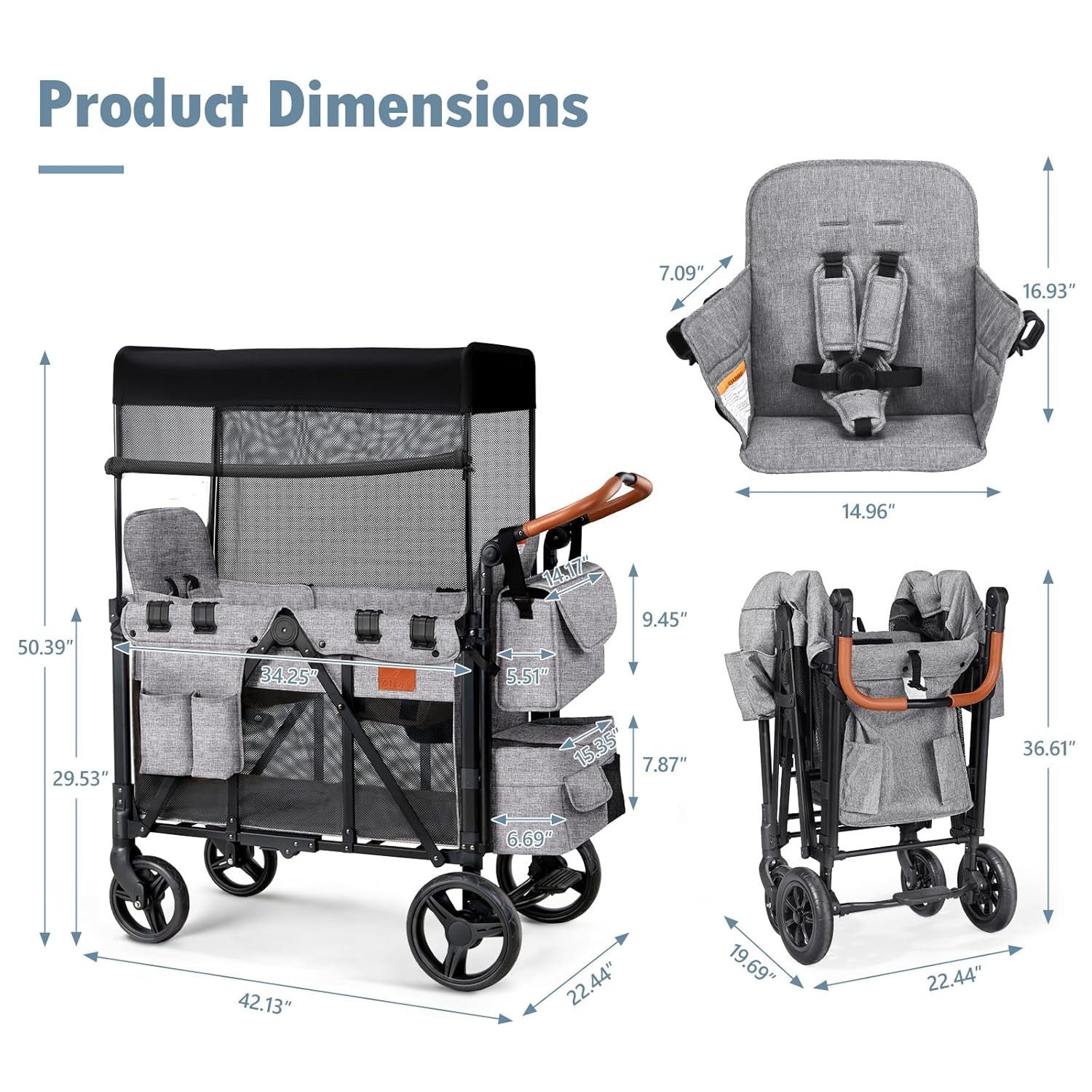 Wagon Stroller for 2 Kids, High Seat & 5 Point Harness,Adjustable Handlebar
