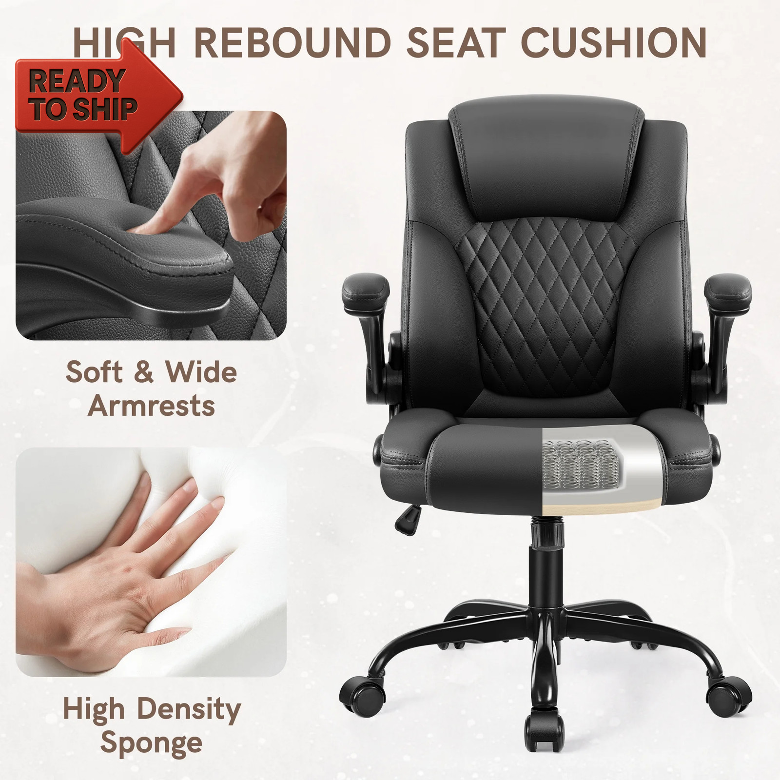 Leather Office Chair, Big and Tall Office Chair 400LBS Wide Seat Ergonomic Compu