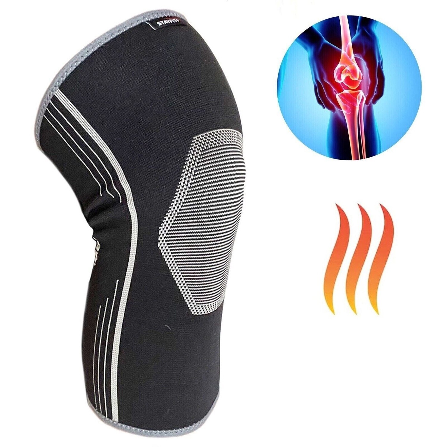 Heating Knee Sleeve Compression Brace Support Leg Wrap Tendonitis Pain Relief