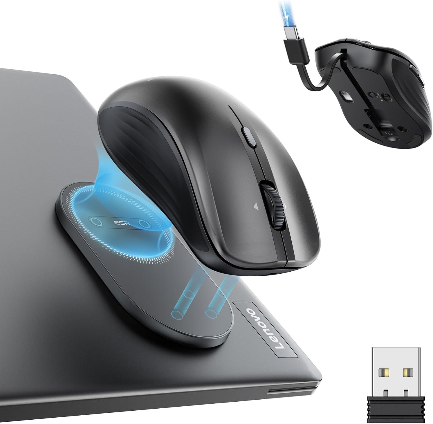 ESR MagMouse Bluetooth Wireless Mouse Rechargeable Silent Ergonomic 2.4G Black
