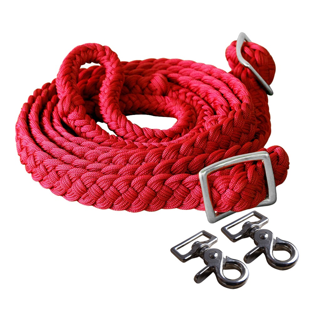 1" X 8Ft Hilason Braided Poly Barrel Horse Racing Reins Flat Grip Knots W/ Snaps