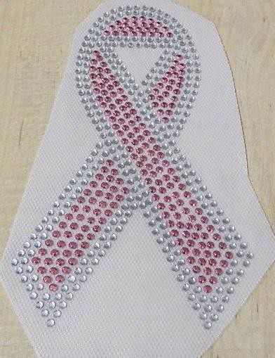 Rhinestone Iron On Transfer  "Pink Cancer Awarness Ribbon"   see details