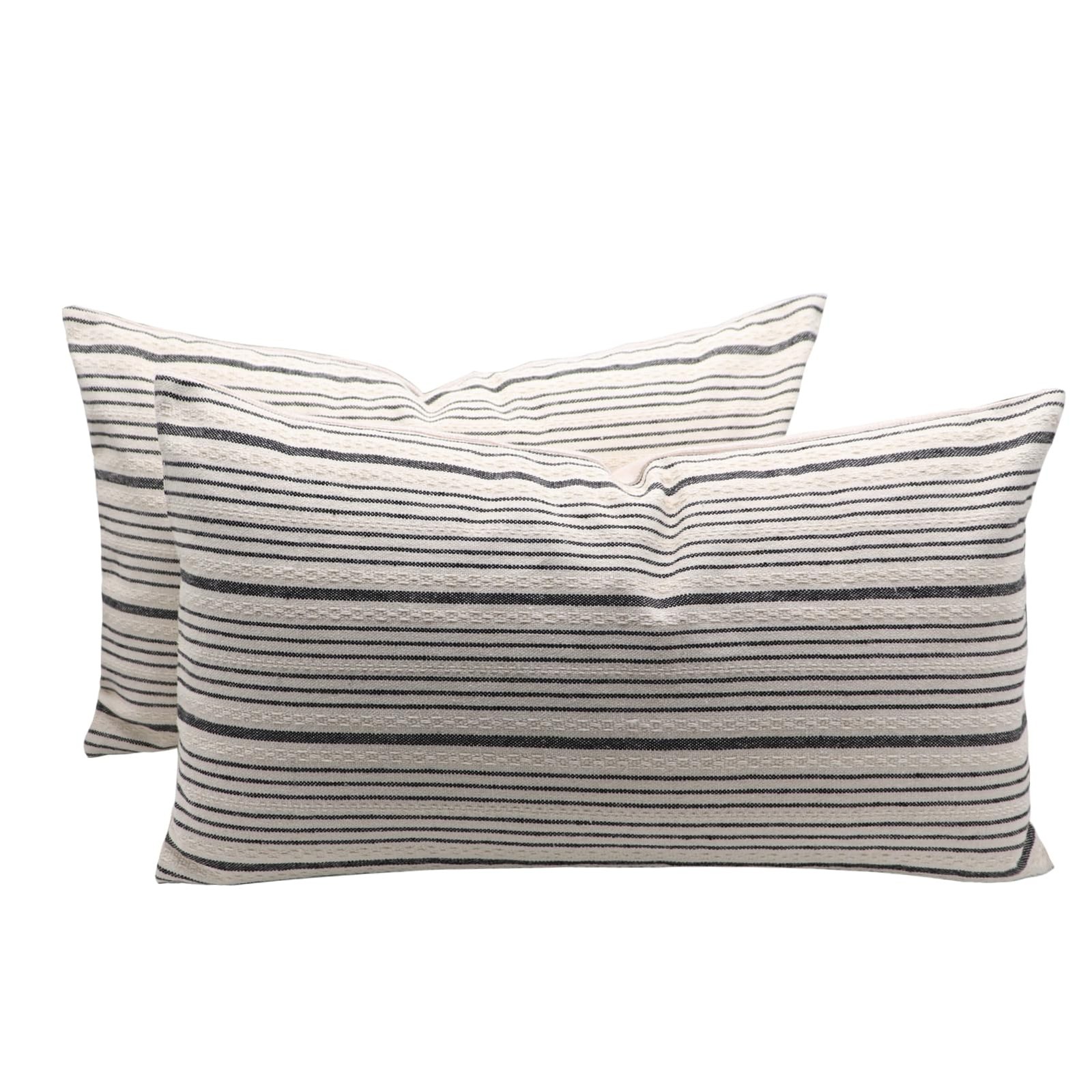 NAVIBULE Black Lumbar Pillow Covers 20" x 12" (Pack of 2), and Cream