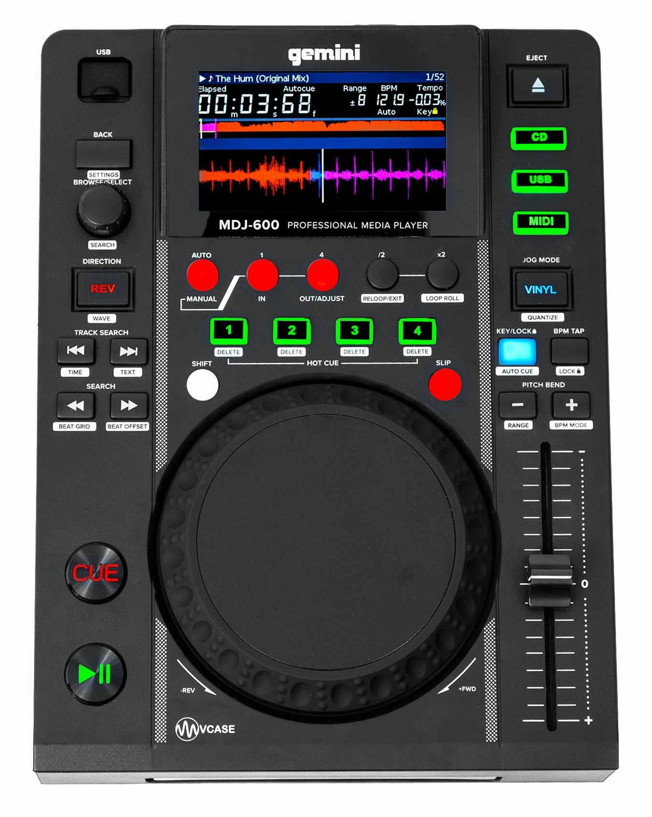 Gemini MDJ-600 Tabletop USB/CD Media Player DJ MIDI Controller + Power Strip