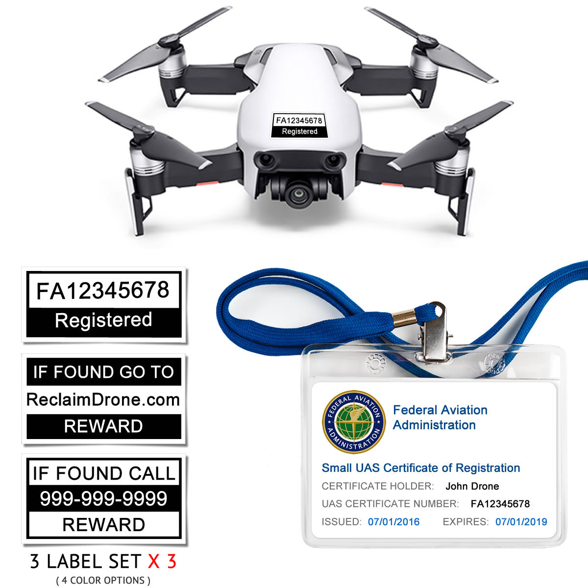 DJI Mavic Air - FAA UAS Registration ID Card + Label set - Hobbyist Pilots