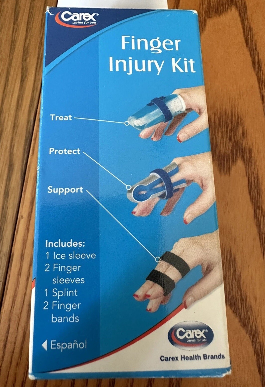 Carex Finger Injury Kit • Brand New • Foam Splint & Bands • Ice Sleeve Cold Pack