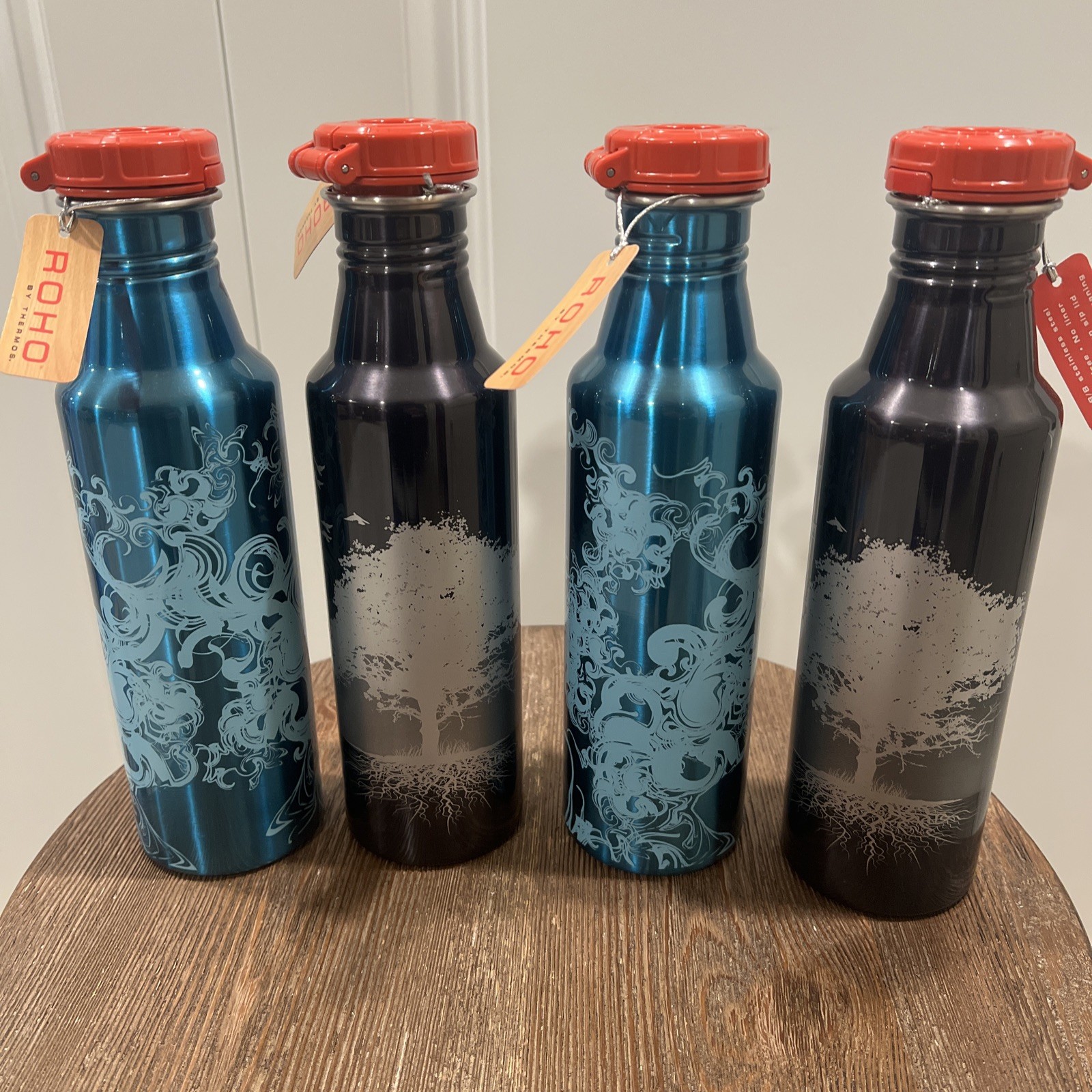 Lot Of 4 Thermos Soho Bottles - 2 Designs - Stainless Steel BPA Free Wide Mouth