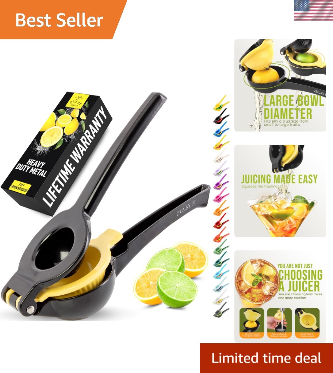 Metal 2-in-1 Lemon Squeezer - Sturdy Max Extraction Hand Juicer Lemon Squeezer G