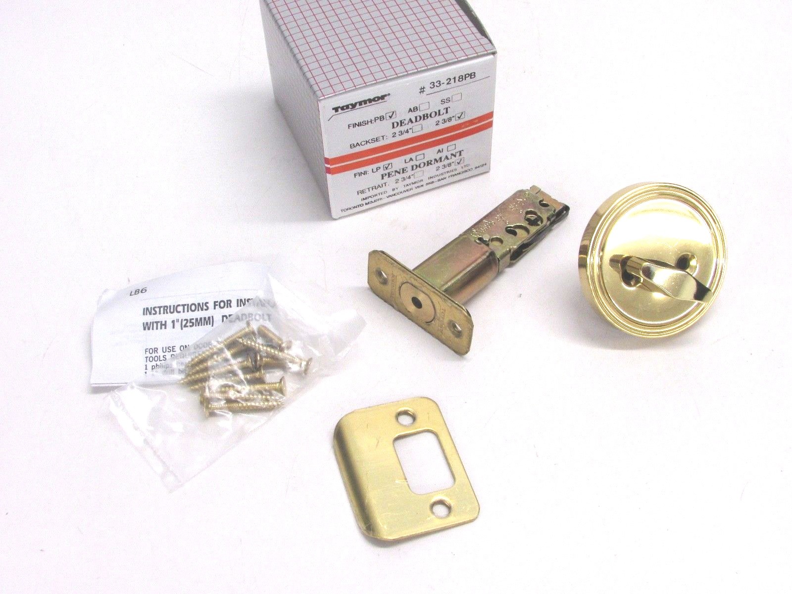 NEW! TAYMOR DOOR DEADBOLT, Fin: POLISHED BRASS, 2-3/8" BACKSET, 33-218PB