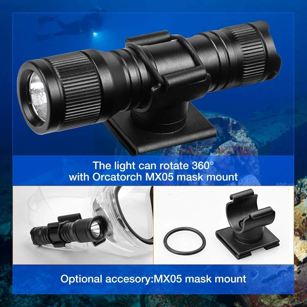 ORCATORCH D560 Mini Scuba Dive Light Headlamp Rotary Switch Underwater Torch ...