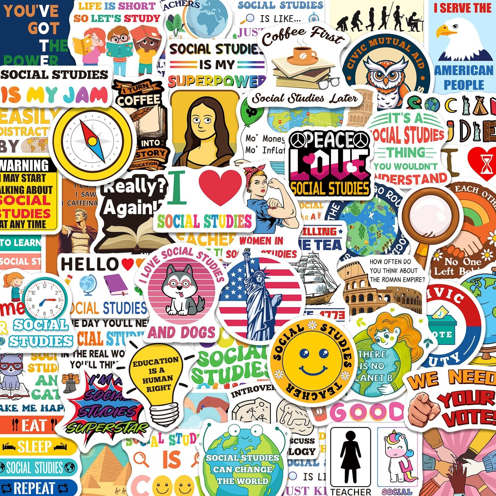 200 PCS Social Studies Stickers for Teachers, History Geography Economics Ant...