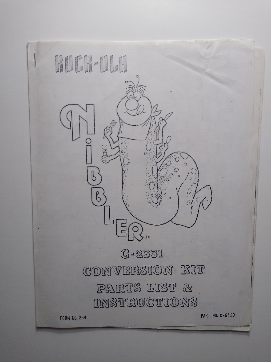 Rock-Ola Nibbler G-2331 Arcade Manual Parts List Instructions Schematics G-6520