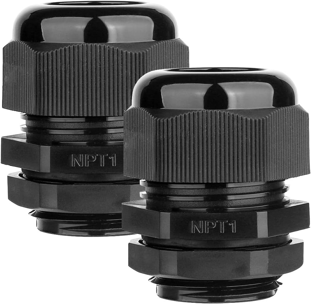 2 Pack 1'' NPT Cable Gland Waterproof Adjustable 18.5-25Mm/0.73-0.98Inch Nylon