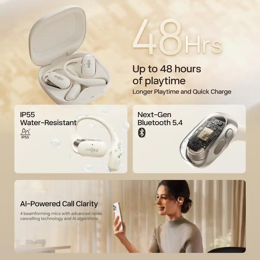 ✅ SEALED: Shokz OpenFit 2 Earbuds Open-Ear Design · True Wireless · Beige ✅