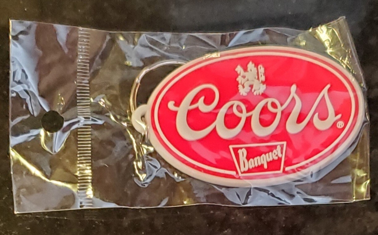 Vintage COORS Banquet Keychain Key Ring Chain Fob Hangtag 3" x 2" New In Package
