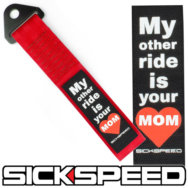 RED HIGH STRENGTH RACING TOW STRAP MY OTHER RIDE MOM BADGE PATCH P10